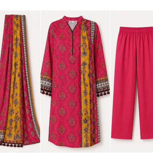 PK Style Premium 3 Piece Unstitched Suit for Women – Elegant Lawn Dress